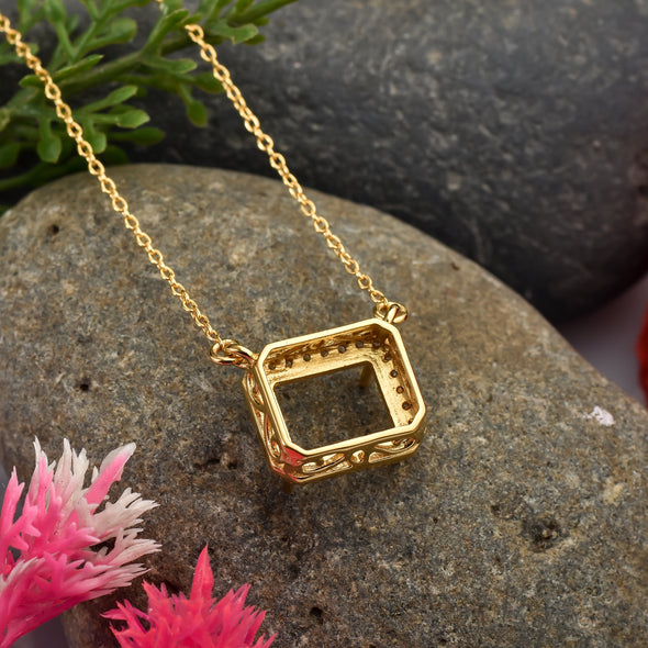 10x8MM Octagon Halo Semi-Mount Pendant - Gold-Plated Sterling Silver