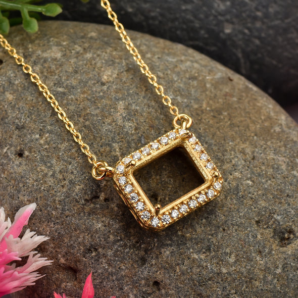 10x8MM Octagon Halo Semi-Mount Pendant - Gold-Plated Sterling Silver