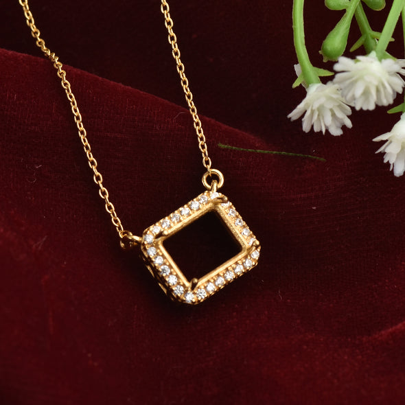 10x8MM Octagon Halo Semi-Mount Pendant - Gold-Plated Sterling Silver