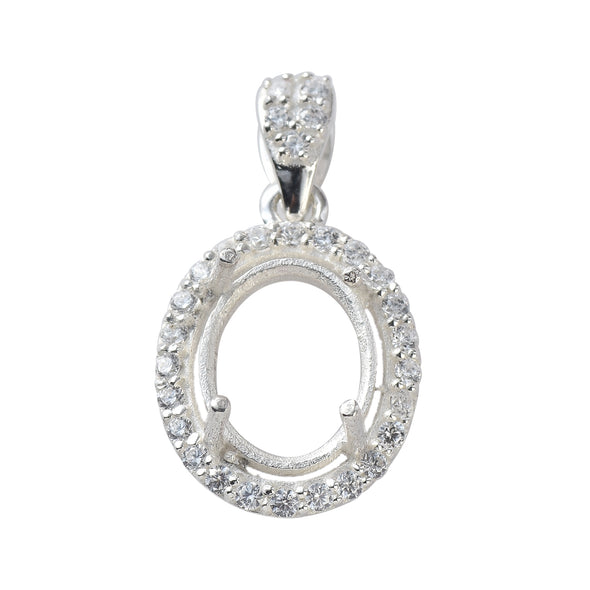 10x8MM Oval Halo Semi-Mount Pendant - 925 Sterling Silver