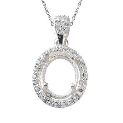 10x8MM Oval Halo Semi-Mount Pendant - 925 Sterling Silver