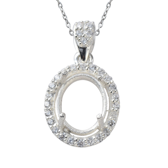 10x8MM Oval Halo Semi-Mount Pendant - 925 Sterling Silver