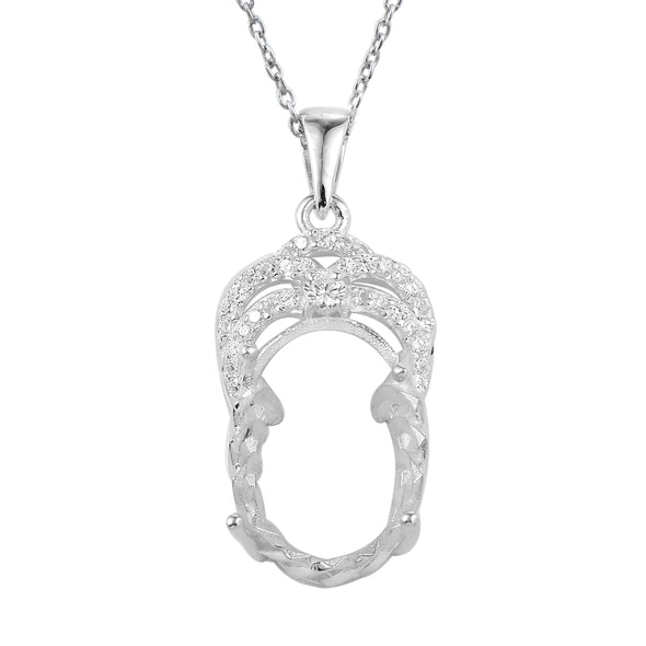 925 Sterling Silver 16x12MM Oval with CZ Accents Semi-Mount Pendant