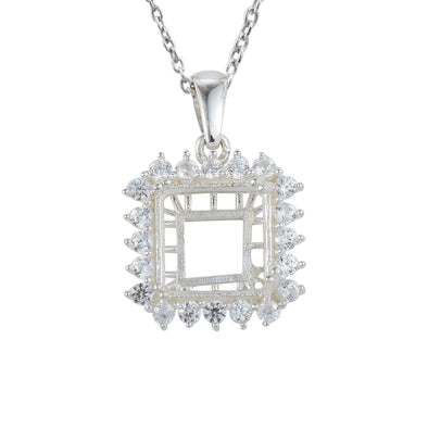 925 Sterling Silver 10x10MM Octagon Halo Semi-Mount Pendant