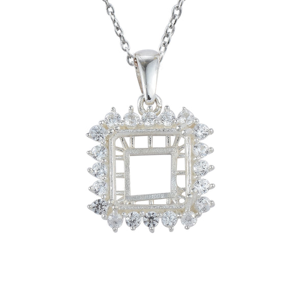 925 Sterling Silver 10x10MM Octagon Halo Semi-Mount Pendant