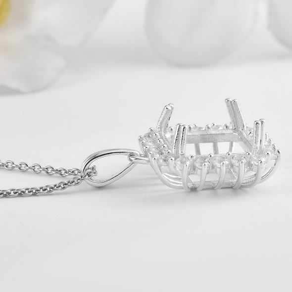 925 Sterling Silver 10x10MM Octagon Halo Semi-Mount Pendant