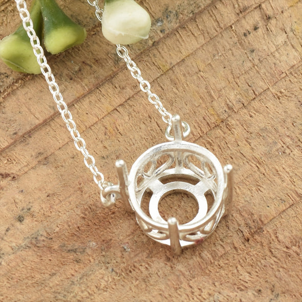 925 Sterling Silver 11x11MM Round Semi-Mount Necklace