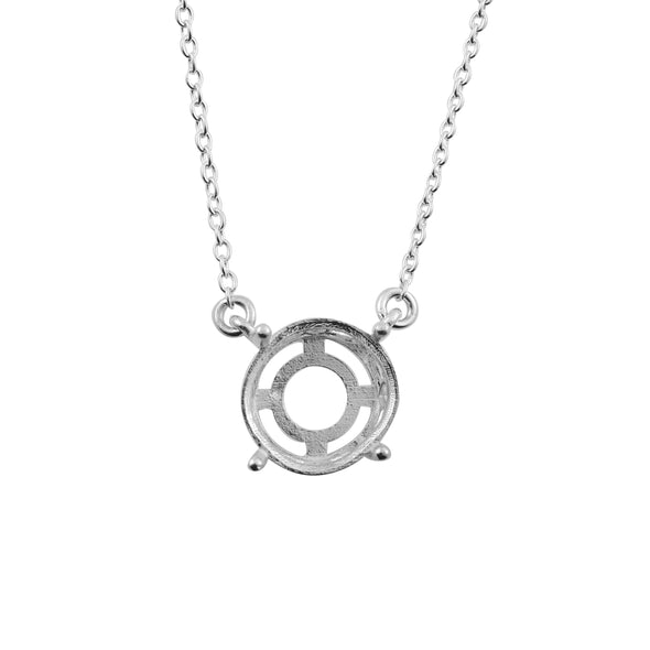 925 Sterling Silver 11x11MM Round Semi-Mount Necklace