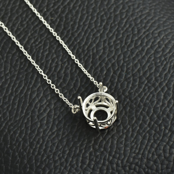 925 Sterling Silver 11x11MM Round Semi-Mount Necklace