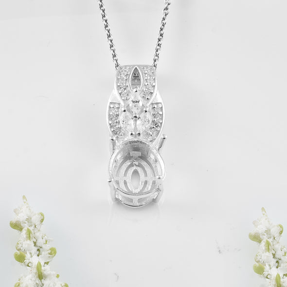 925 Sterling Silver 11x9MM Oval Semi-Mount Pendant