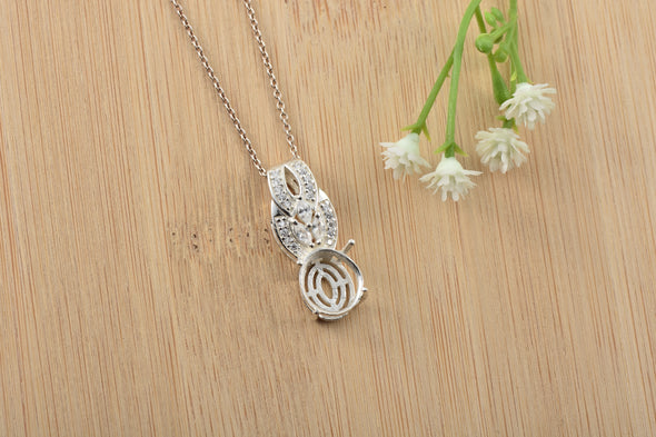 925 Sterling Silver 11x9MM Oval Semi-Mount Pendant