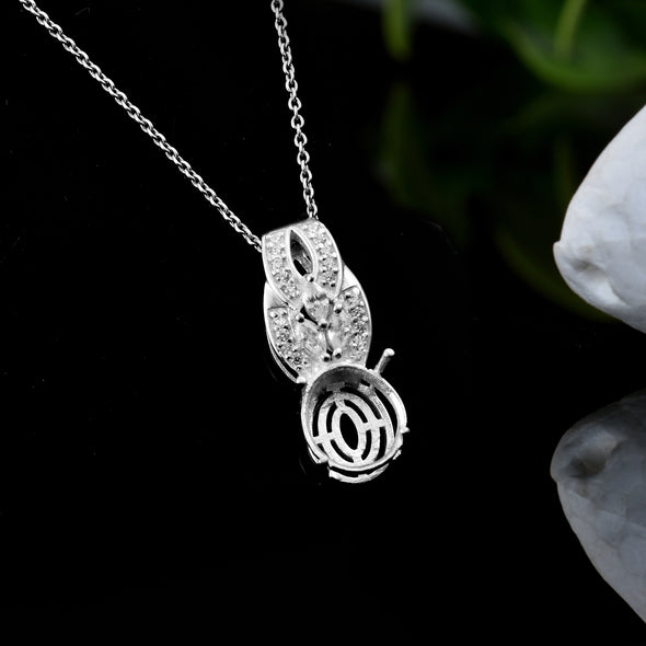 925 Sterling Silver 11x9MM Oval Semi-Mount Pendant