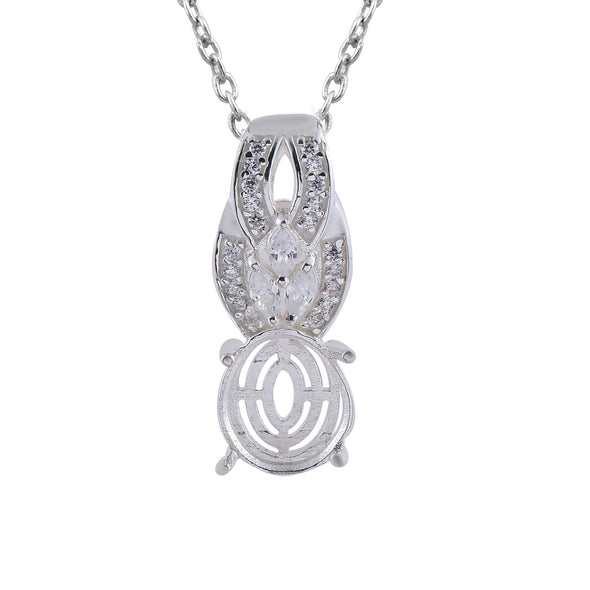 925 Sterling Silver 11x9MM Oval Semi-Mount Pendant