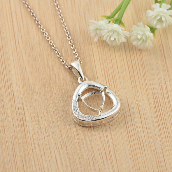 925 Sterling Silver 7x7MM Trillion Curved Frame Semi-Mount Pendant