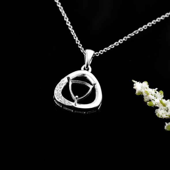 925 Sterling Silver 7x7MM Trillion Curved Frame Semi-Mount Pendant