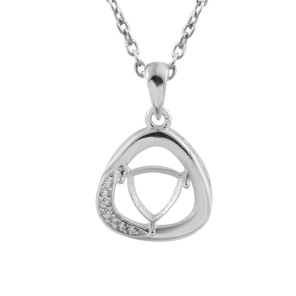 925 Sterling Silver 7x7MM Trillion Curved Frame Semi-Mount Pendant