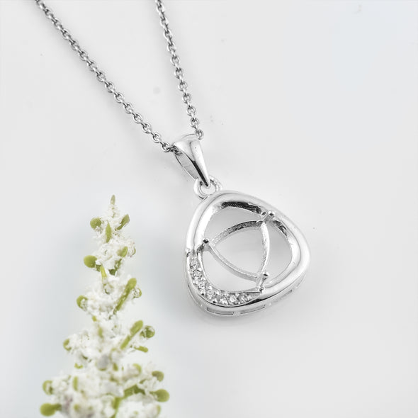 925 Sterling Silver 7x7MM Trillion Curved Frame Semi-Mount Pendant