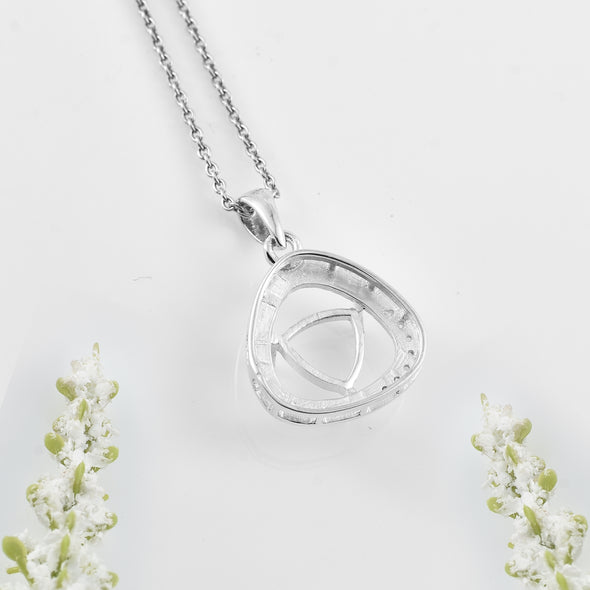 925 Sterling Silver 7x7MM Trillion Curved Frame Semi-Mount Pendant