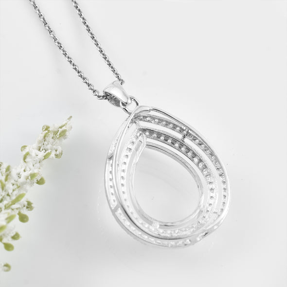 925 Sterling Silver 6x12MM Pear Double CZ Halo Semi-Mount Pendant