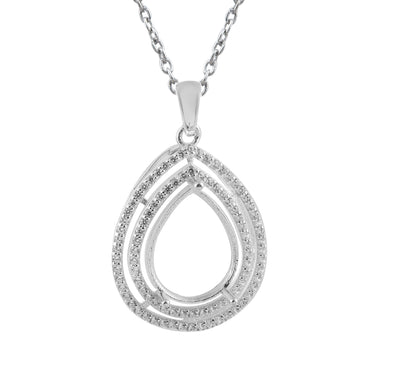 925 Sterling Silver 6x12MM Pear Double CZ Halo Semi-Mount Pendant