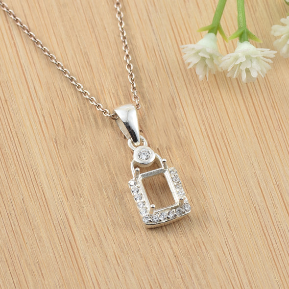 7x5MM Octagon Gemstone Setting 925 Sterling Silver Semi-Mount Pendant