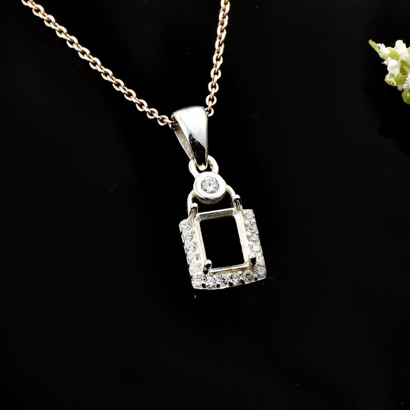 7x5MM Octagon Gemstone Setting 925 Sterling Silver Semi-Mount Pendant