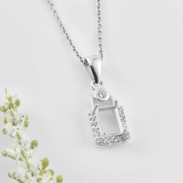 7x5MM Octagon Gemstone Setting 925 Sterling Silver Semi-Mount Pendant