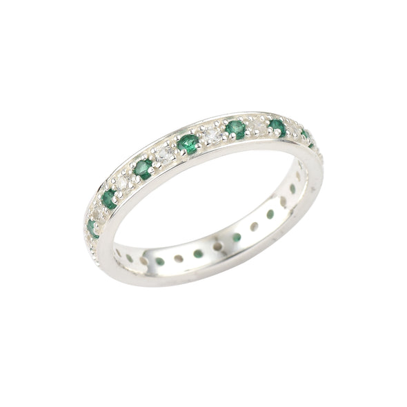 925 Sterling Silver 2MM Round Shape Emerald Gemstone Ring