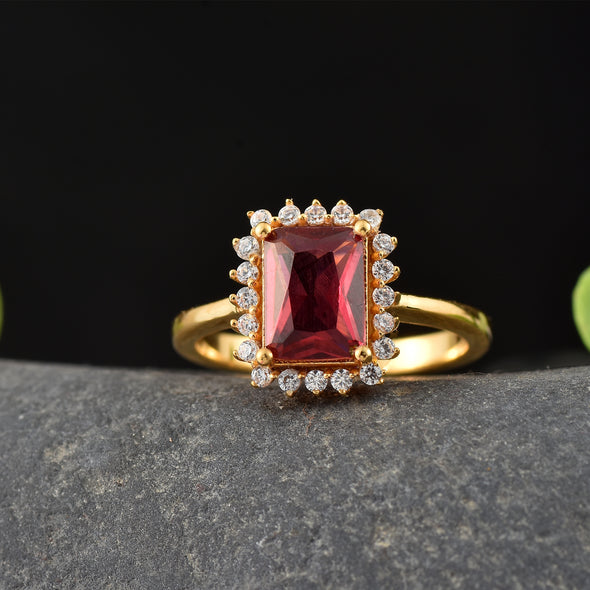 925 Sterling Silver 8x6MM Octagon Shape Rhodolite Garnet Gemstone Ring