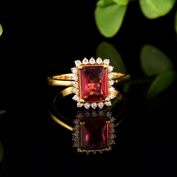 925 Sterling Silver 8x6MM Octagon Shape Rhodolite Garnet Gemstone Ring