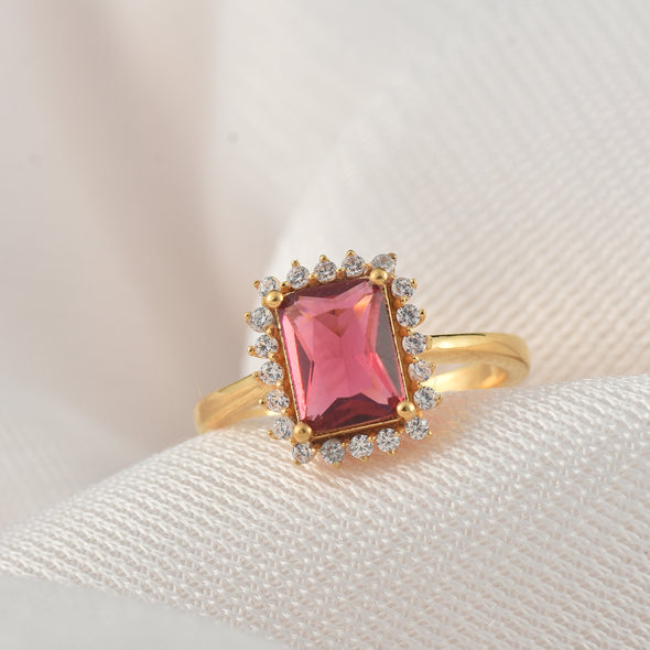 925 Sterling Silver 8x6MM Octagon Shape Rhodolite Garnet Gemstone Ring