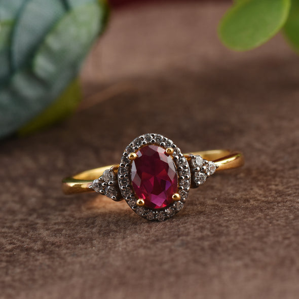 925 Sterling Silver 7x5MM Oval Shape Ruby Gemstone Ring