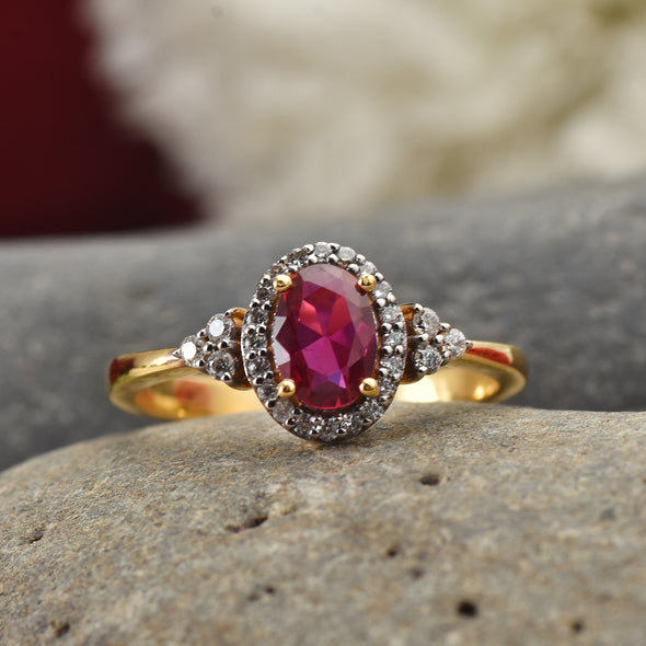 925 Sterling Silver 7x5MM Oval Shape Ruby Gemstone Ring