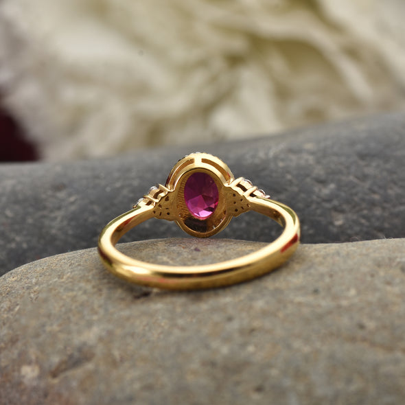 925 Sterling Silver 7x5MM Oval Shape Ruby Gemstone Ring