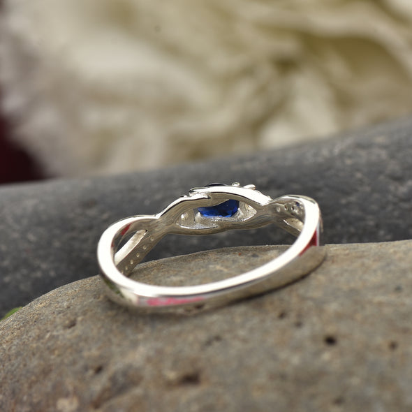 925 Sterling Silver 4MM Round Shape Blue Sapphire Gemstone Ring