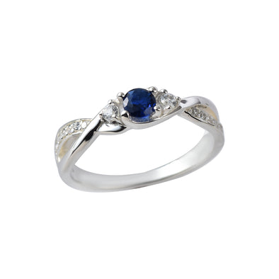 925 Sterling Silver 4MM Round Shape Blue Sapphire Gemstone Ring