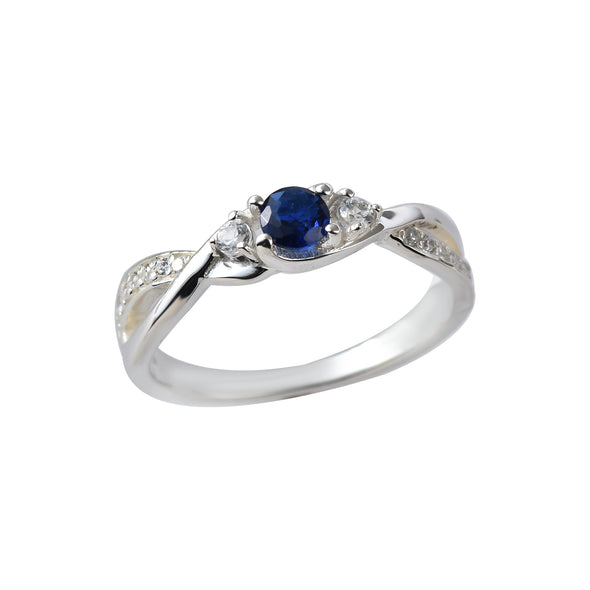 925 Sterling Silver 4MM Round Shape Blue Sapphire Gemstone Ring