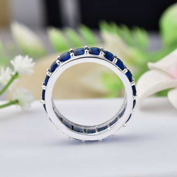 925 Sterling Silver 6x4MM Octagon Shape Blue Sapphire Gemstone Ring