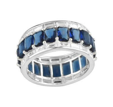 925 Sterling Silver 6x4MM Octagon Shape Blue Sapphire Gemstone Ring