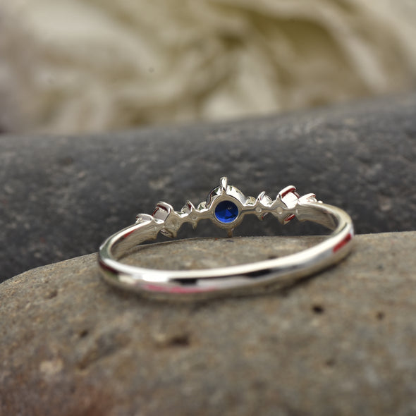 925 Sterling Silver 4MM Round Shape Blue Sapphire Gemstone Ring
