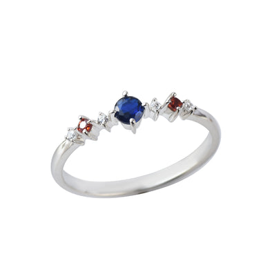 925 Sterling Silver 4MM Round Shape Blue Sapphire Gemstone Ring