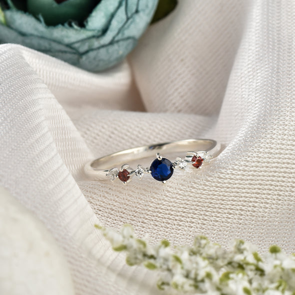 925 Sterling Silver 4MM Round Shape Blue Sapphire Gemstone Ring
