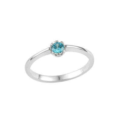 925 Sterling Silver 4MM Round Shape Aquamarine Gemstone Ring
