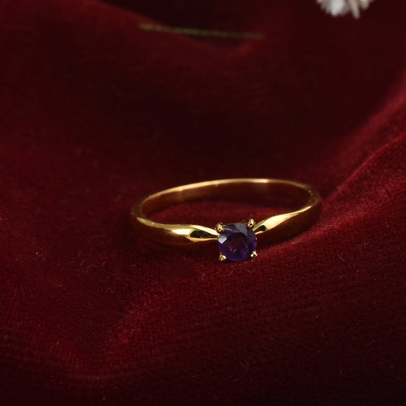 925 Sterling Silver 4MM Round Shape Amethyst Gemstone Ring