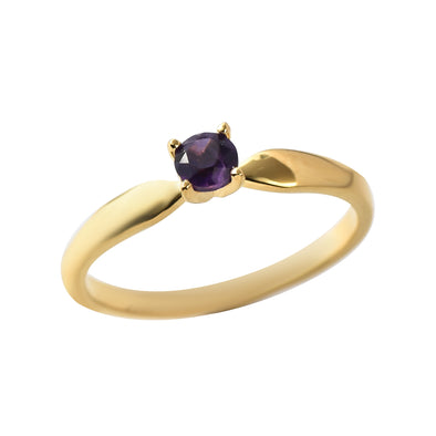 925 Sterling Silver 4MM Round Shape Amethyst Gemstone Ring