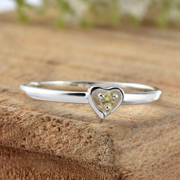 925 Sterling Silver 2MM Round Shape Lemon Quartz Gemstone Ring