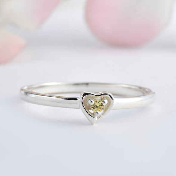 925 Sterling Silver 2MM Round Shape Lemon Quartz Gemstone Ring
