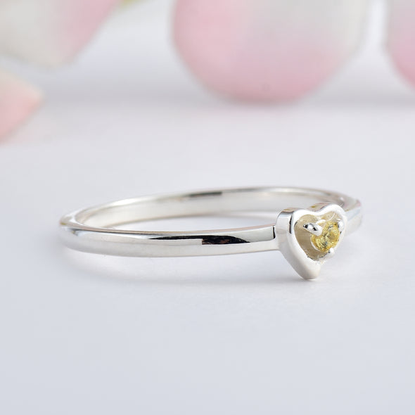 925 Sterling Silver 2MM Round Shape Lemon Quartz Gemstone Ring