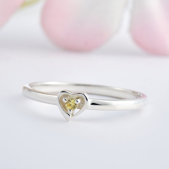 925 Sterling Silver 2MM Round Shape Lemon Quartz Gemstone Ring