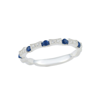 925 Sterling Silver 2MM Round Shape Blue Sapphire Gemstone Ring